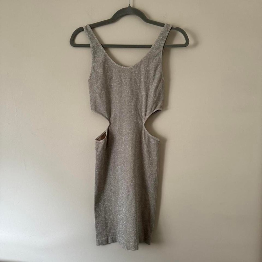Y2K Bebe Bodycon Cutout Silver Metallic Mini Dress - Picture 5 of 5